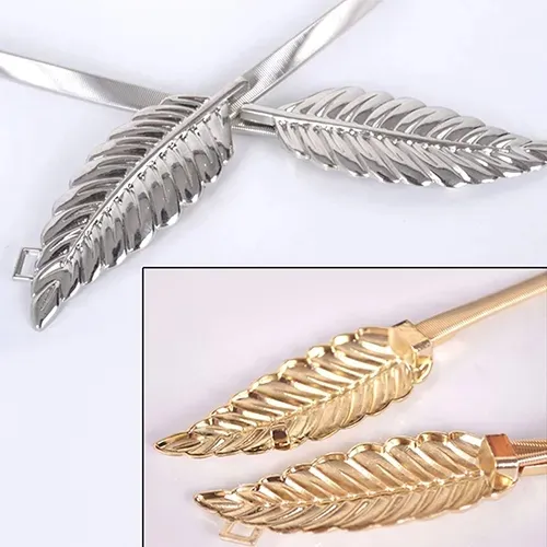 Women%E2%80%99s%20Leaf%20Shape%20Elastic%20Waist%20Belt%20-%20Gold%20and%20Silver,%20Stretchable%20-%20Image%206