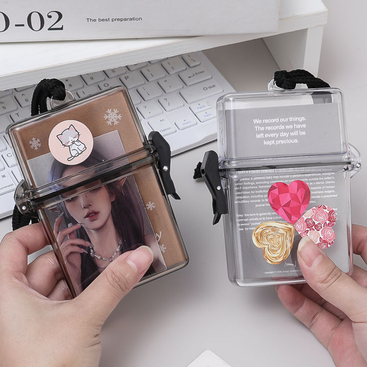 Photocards Storage Box Hanging Neck Photo Card Holder Boxes Kawaii Album Case Container Portable Card Sleeve Storage Box 1Pcs