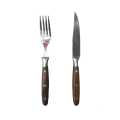 Professional Cutlery Utensils: Steak Knife or Steak Fork with Strong Wood Handle - Stainless Steel Material. 