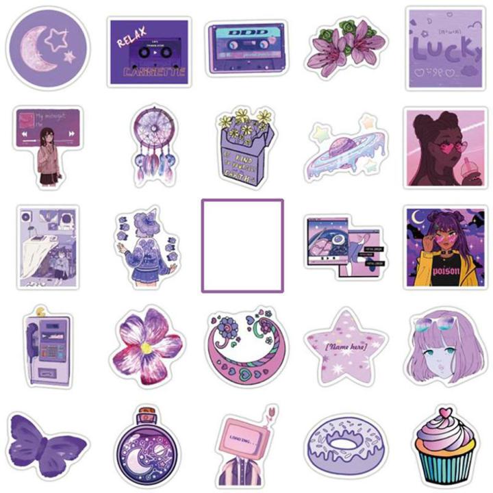 50Pcs Cartoon Anime Purple Style Girl Sticker Guitar Skateboard Graffiti Sticker