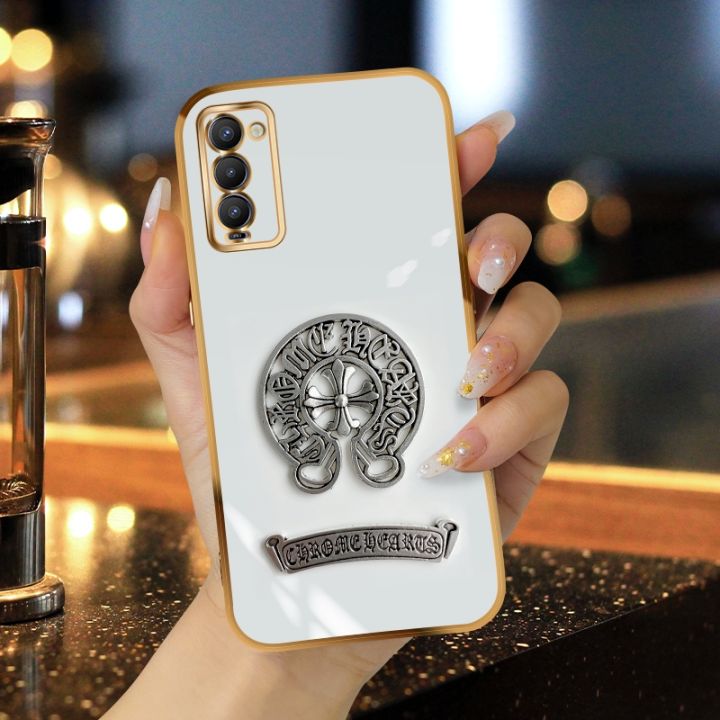 FELMYST Chrome Hearts Phone Case For Tecno Camon 18 P Luxury Fashion Trendy Brand Metal Plating Mobile Casing Square Girl Gift Square Shockproof Back Soft  Cover