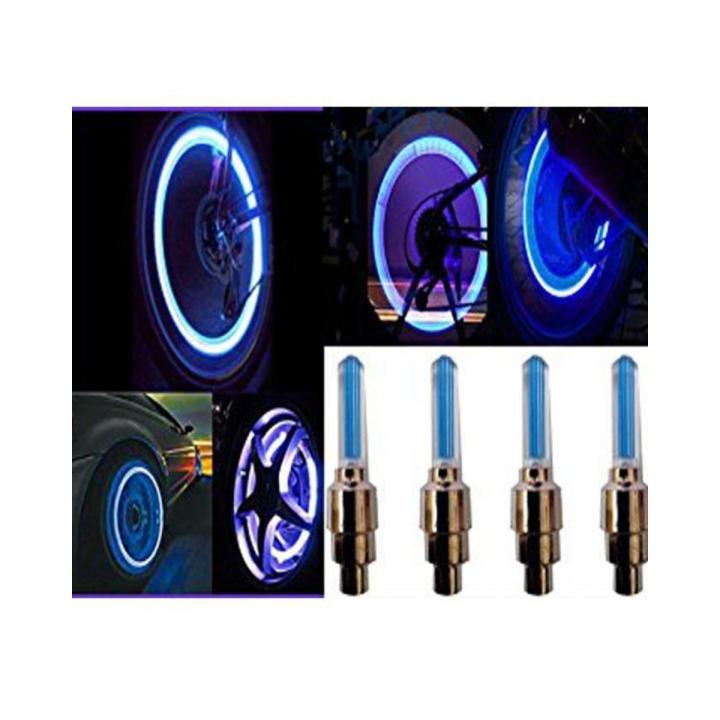 Pack of 4- Motion Activated LED Flash Tyre Wheel Valve Cycle Bike Glow In The Dark Car Tyre Valve Cap Motion Running Sensor Activated Wheel Spokes Neon LED Light