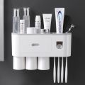 Dustproof with Super Sticky Suction Pad Wall Mounted Toothbrush Holder and Automatic Toothpaste Dispenser. 
