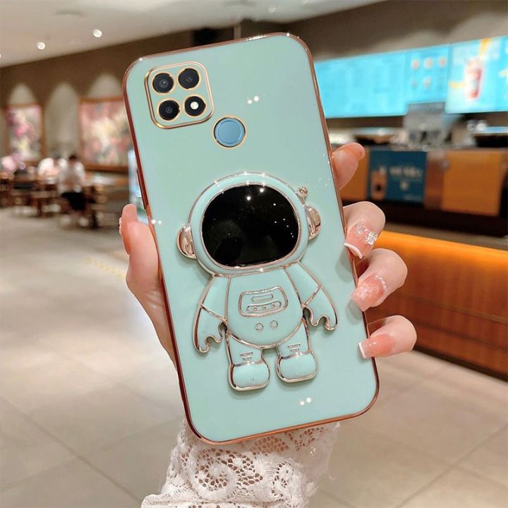 Maitus for Xiaomi Redmi 10A/Redmi 9C Back Cover with Astronaut Hidden Stand Luxury 6D Plating Square Bumper Shiny Cases Soft Silicone Full Protection Mobile Phone Case for Boy Girls