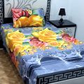 BeQuest Cotton Single Bed Sheet Set with Colorful Pillow - Stitched. 