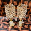Fancy Side Table Full Size Golden Steel Night Lamp PAIR With Crystal Beats Hanging For Home/Office/Bedroom Decoration. 