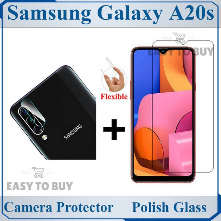 Samsung Galaxy A20s Tempered Glass Screen Protector Polish Glass 9H Gorilla and Back Camera Flexible Protector 2-in-1 Combo Deal