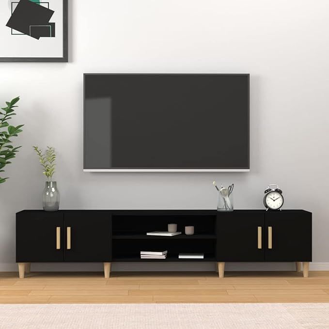 "Modern White & Black TV Cabinet with Wooden Feet, 60” (L) x 18” (H) x ...