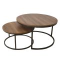 Round Modern Nesting Coffee Table Set of 2, Stacking Living Room Accent Cocktail Tables with an Industrial Wood Finish and Powder Coated Metal Frame, Reclaimed Oak/Black. 