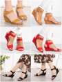 Vibrant Red Sandals with a Buckle Closure that Open at the Toe. 