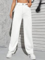 Women White Denim Jeans Straight Fit For Girls | High Waisted. 