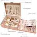 Leather Jewellery Organizer with Locker  2 Layers Cosmetics Ear Rings & Necklace_Hanging Holder  Jewelry Box Vanity Hanger Stand Fold able Makeup. 