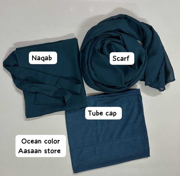 Niqab Patti plus Scarf plus Tube Cap | Plain Chiffon Soft Georgette for Girls and Women - Luxury Top Quality | Patti Georgette 3 in 1
