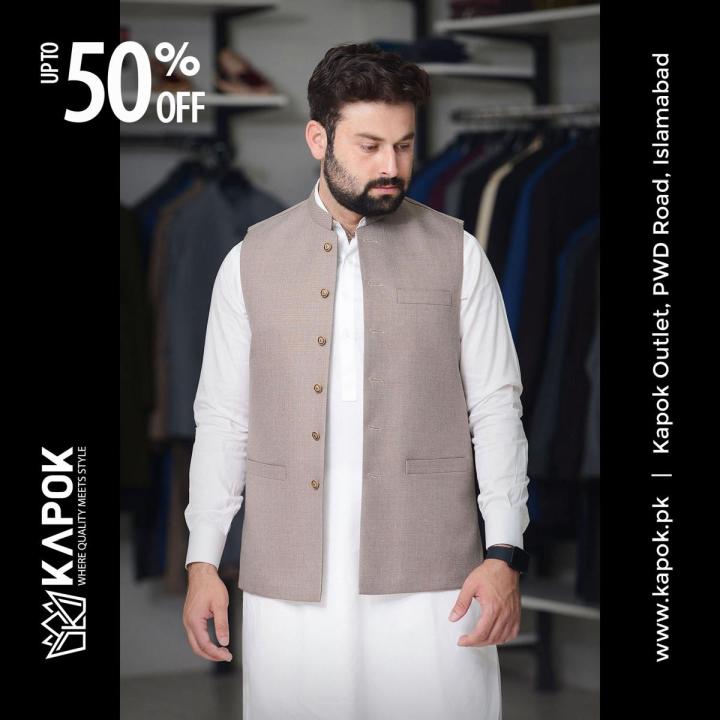Kapok%20Khaki%20Check%20Waistcoat%20for%20Men%20-%20Image%202
