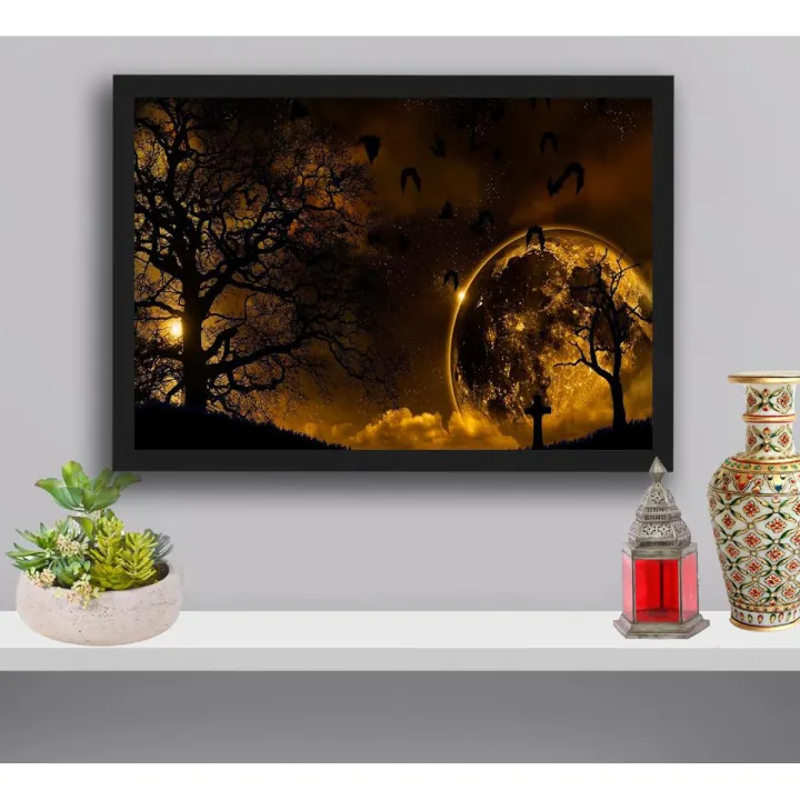 Beautiful Scenery Wall Hanging Glass Photo Frame in Premium Glossy Photo Paper A4 8x12” size for Home Decor and Decoration Accessories