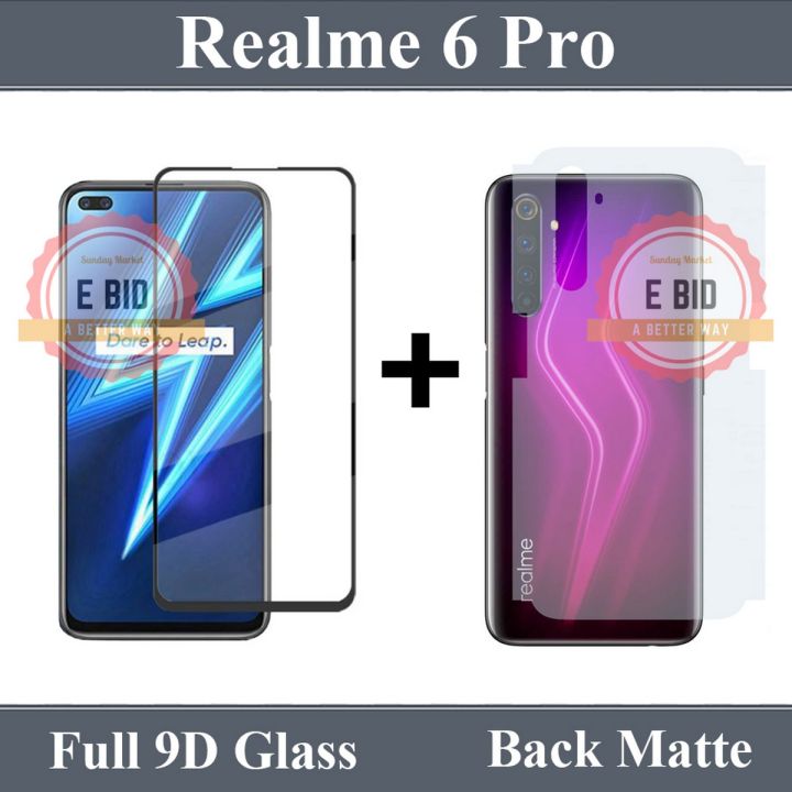 Realme 6 Pro Full Black 9D5D6D10D11D21D Tempered Glass Screen Protector Full Glue Edge To Edge + Back Matte Protector Soft Skin Sheet Soft Film Protection For Realme 6 Pro