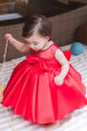 Red Silk Baby Girl Birthday Dress - First Birthday Party Gown. 