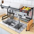 Over The Sink Dish Drying Rack with Fruit Basket Kitchen Counter Bowl Fork Cup Spoon Dish Drainer Dishrack Matte Black. 