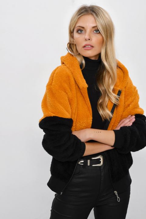 C&S%20Women's%20Mustard-Black%20Zippered%20Hooded%20Plush%20Sweatshirt%20YLF102%20-%20Image%203