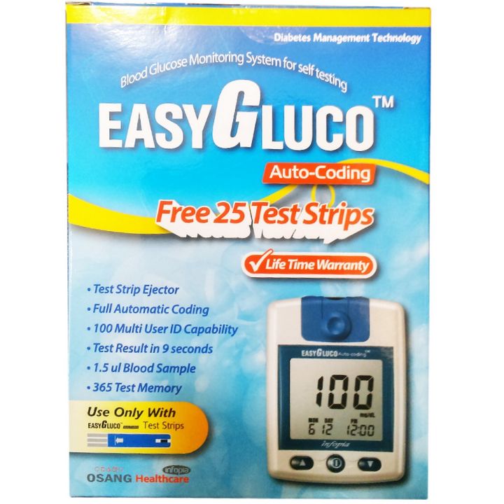 Easy Gluco Glucometer with 25 strips Lifetime warranty