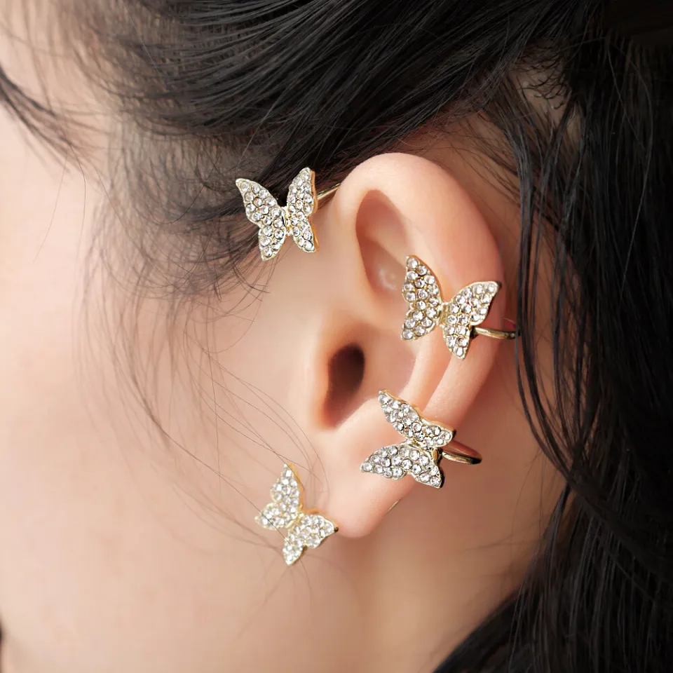 Super flash butterfly earrings without pierced ear clips women's good all-in-one earr