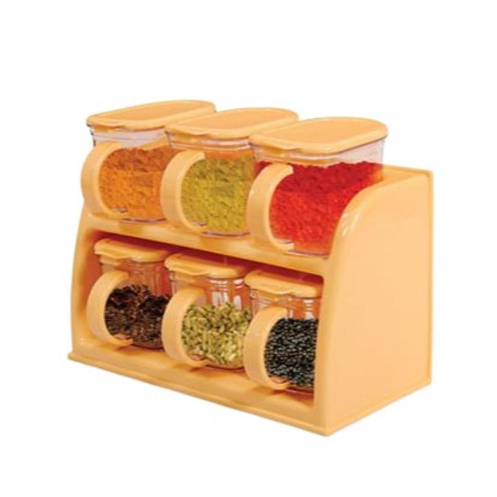 6 Jars Kitchen Cooking Joie Box Set Masala Spices Container (Multicolours) - Masala Rack Spice Daba Kitchen Stand Masala Box New Design 6 Pcs Set