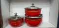 STAINLESS STEEL BOWL SET 3 PC WITH GLASS LID. 