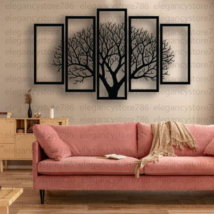 Evento Wooden Wall Art 5 frame Tree Panels Frame 3d DIY Self Adhesive Wall Sticker Sets For Decor Latest Design Wall Decoration Ideas For Home Decor Living Bed Room And Offices And For Gifts Piece Item