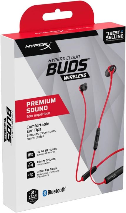HyperX Cloud Buds – Bluetooth Wireless Headphones, Qualcomm aptX HD, 10 Hour Battery Life, 14mm Drivers, Comfortable Silicone Ear Tips,