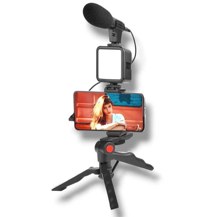 Smartphone Video vlogging Tripod Led Light vlogging Kit with microphone tripod