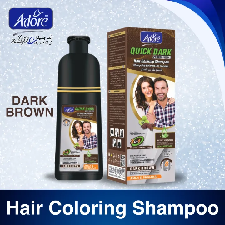 Adore Quick Dark Hair Coloring Shampoo Bottle (Dark Brown) 200ML | Daraz.pk