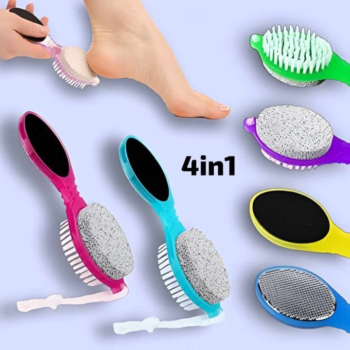 4-in-1 Multi-Use Pedicure Paddle Brush – 4-Step Pedicure Tool for Cleanse, Scrub, File, and Buff, Foot Care Kit for Smooth and Soft Feet