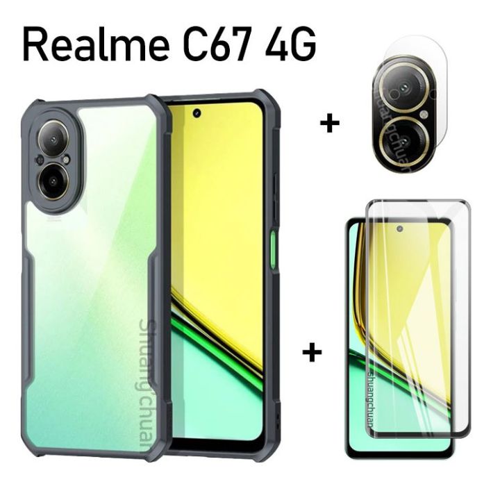 3in1 For Realme C67 4G case and Full screen cover tempered glass film Camera lens Film+Shockproof Phone Case Cover