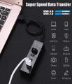 USB Hub 4 ports usb hub 3.0 speed 4 port USB 3.0 Super Speed with 4 ports usb input with blue LED light indication 5GBPS Data Transfer Speed supported 2 TB HDD. 