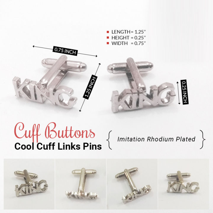 King Handcrafted Silver Cufflink Imitation Rhodium Plated, Unique Fashion Style Jewelry For Men