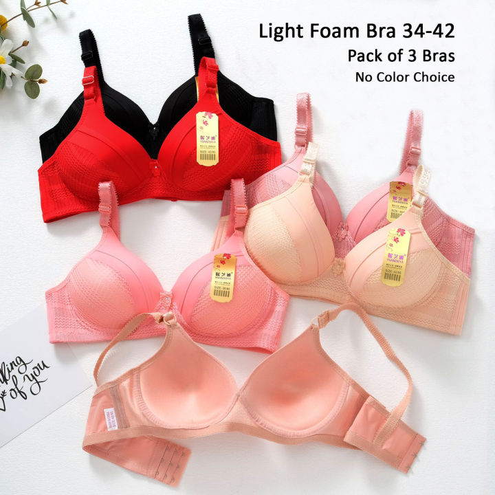 Pack of 3 Imported Foam Bras for Women Random Colors Light Padded Bra for Girls Fits B-Cups and C-Cups Non Wired Brassiere for Casual Undergarments for Ladies 34-42 Size