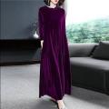 bellylady Women Velvet Dress Trendy Long Sleeves Round Neck Mid-length Skirt Elegant Simple Solid Color Large Size Dress. 
