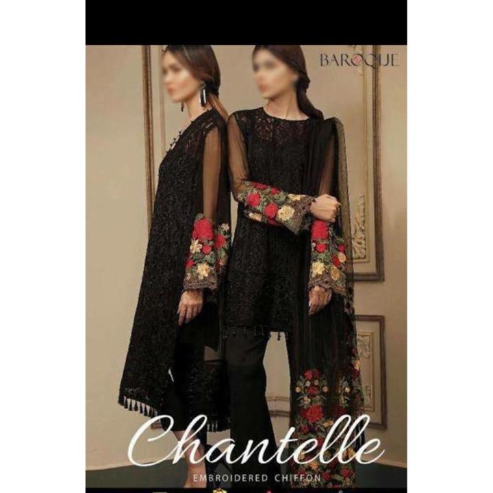 Unstitched Chiffon Embroidered Suit For Women - 3 Piece