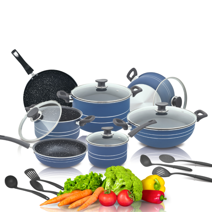 AR 18‑Piece Heavy Weight Marble Coated Non‑Stick Cookware Set – Durable ...