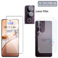 Pack of 3 - vivo v50 lite Tempered Glass + Back Matte Protector + Camera Lens Protector 9H Flexible Soft Nano Film & Vinyl Lamination wrap skin paper sheet & Screen Glass Protector For vivo v50lite - Transparent. 