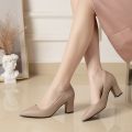 Korean Simple Heel Pointed Large Wedding Casual Non-slip Fashion Formal Women's Shoes Comfortable Thick High Heels. 