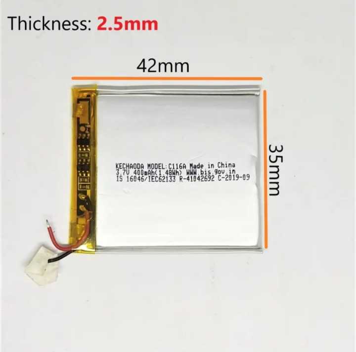 Kechadda 400mah Genuine Battery - Very thin - Built-in Protection Circuit - Power bank, Phone C116a, Earbuds, Headphones, Torch