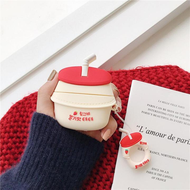 3D Summer Drinks Strawberry Banana Milk For Apple AirPods 2 Pro Case Silicone Headphone Wireless Bluetooth Earphone Cover