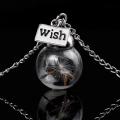 Fashion Wish Sign Glass Ball Bulb Dandelion Pendant Chain Necklace Women Jewelry. 
