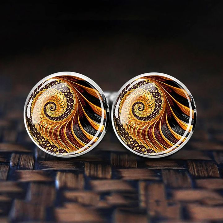 Fibonacci Spiral Golden Ratio Cufflinks Men Fashion Sacred Geometry Cufflinks Silver Color Cuff Links