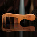 6.5 Inch Natural Peach Wooden Comb With Handle Fine Tooth Anti Static Head Massage Beard Anti Frizz Comb. 