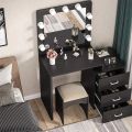 Vanity Table Set with Light Mirror, Makeup Dresser with 3 Drawers – Elegant Bedroom Furniture, Wooden Design, and Square Dressing Table for a Stylish and Functional Upgrade. 