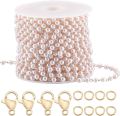 Pearl Chain Link 8mm Ball Pearl golden Necklace Chains Bulk with Spool for Jewelry Making DIY Craft Bracelet Choker handmade chain. 