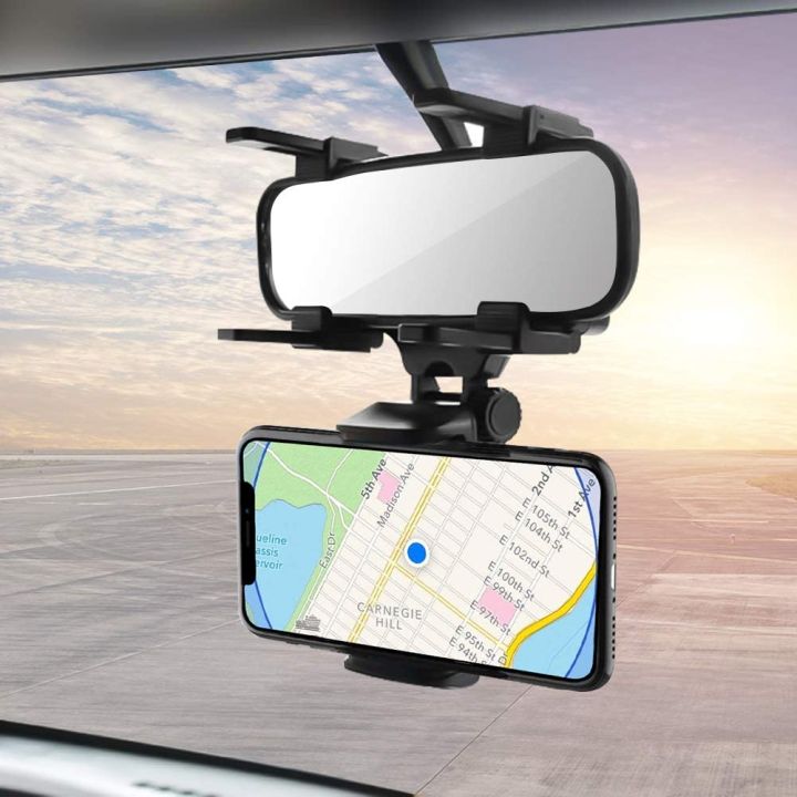 360 Degree Rotation Car Rearview Mirror Mount Mobile Phone Stand Bracket Holder