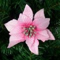 50 Pack Glitter Poinsettia Christ Tree Ornats 5Inch Artificial Silk Flowers Picks Decor Wreath Garland (Pink). 